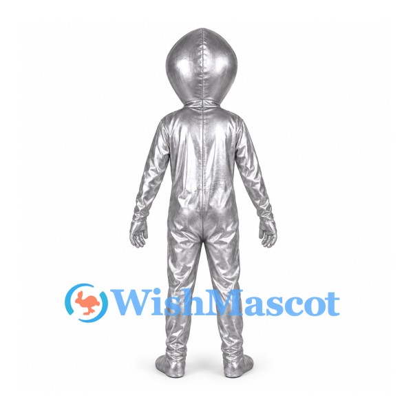 Alien Mascot Costume in Silver with Large Black Eyes