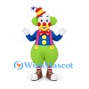 Clown Mascot Costume with Green Hair and Bright Patchwork Outfit