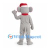 Mouse Mascot Costume in Gray with Santa Hat and Red Scarf