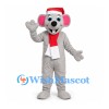 Mouse Mascot Costume in Gray with Santa Hat and Red Scarf