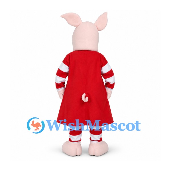 Pig Mascot Costume with Red Dress and Striped Sleeves