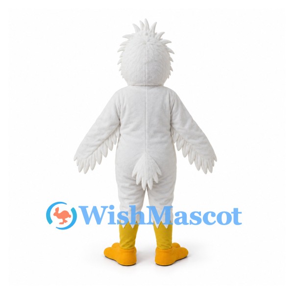 White Bird Mascot Costume with Yellow Beak and Layered Tail