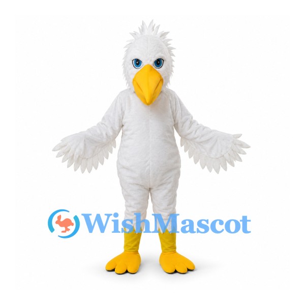 White Bird Mascot Costume with Yellow Beak and Layered Tail