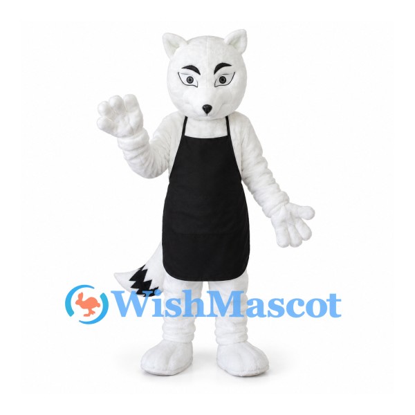 Wolf Mascot Costume in White with Black Apron