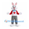 Rabbit Mascot Costume with Red and White Heart Shirt