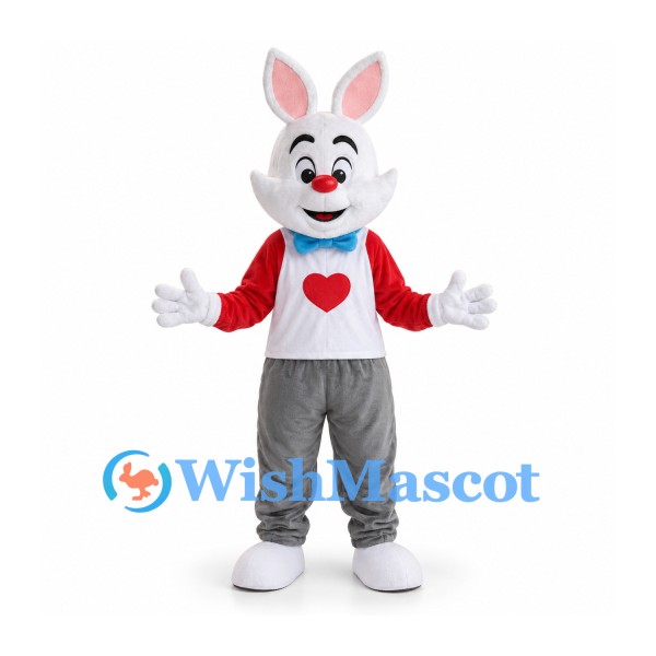 Rabbit Mascot Costume with Red and White Heart Shirt