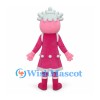Doll Mascot Costume with Pink Dress and Pale Blue Curled Hair