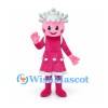 Doll Mascot Costume with Pink Dress and Pale Blue Curled Hair
