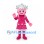 Doll Mascot Costume with Pink Dress and Pale Blue Curled Hair