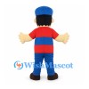 Mustached Man Mascot Costume with Blue Cap and Red Shirt