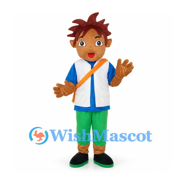 Boy Mascot Costume with Spiky Brown Hair and Green Pants