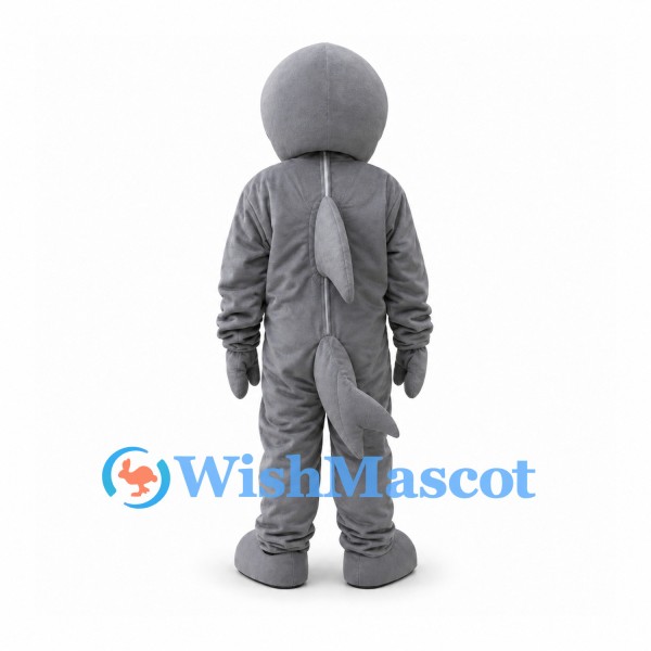 Shark Mascot Costume in Gray with White Belly and Pointed Teeth