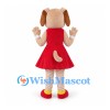 Dog Mascot Costume with Red Dress and Blue Neck Bow