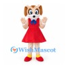 Dog Mascot Costume with Red Dress and Blue Neck Bow