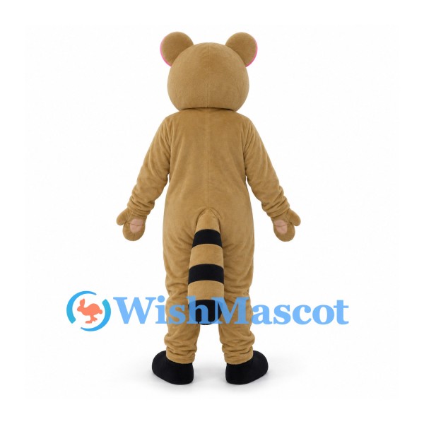 Raccoon Mascot Costume in Tan with Striped Tail and White Belly