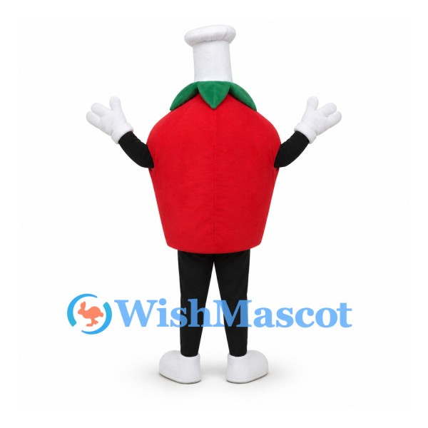 Tomato Chef Mascot Costume with White Hat and Smiling Face