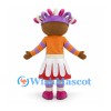 Doll Mascot Costume with Colorful Curled Hair and Patterned Skirt