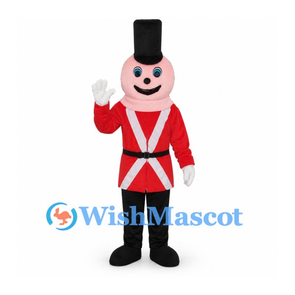 Toy Soldier Mascot Costume with Red Jacket and Tall Black Hat