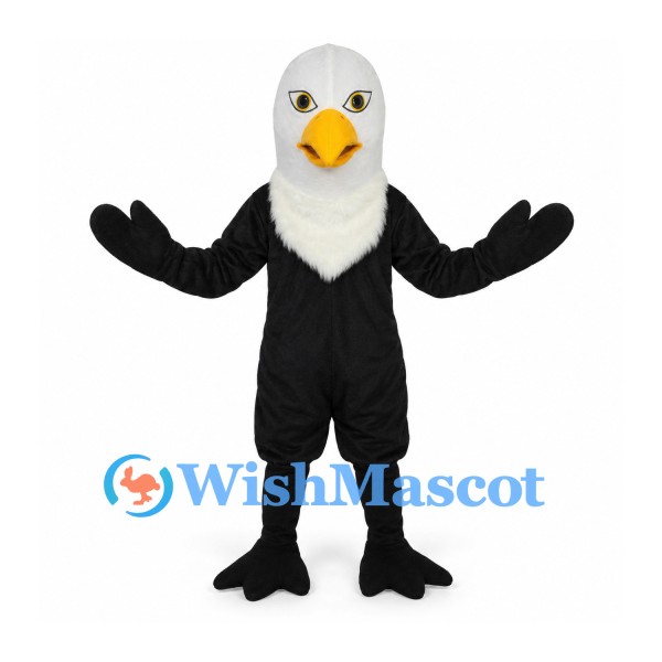 Bald Eagle Mascot Costume in Black with White Head and Yellow Beak