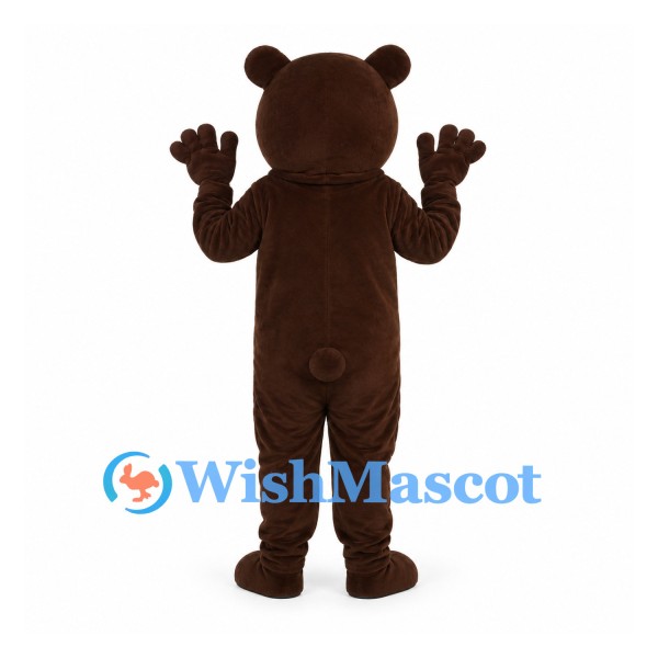 Bear Mascot Costume in Dark Brown with Open Mouth and Paw Pads