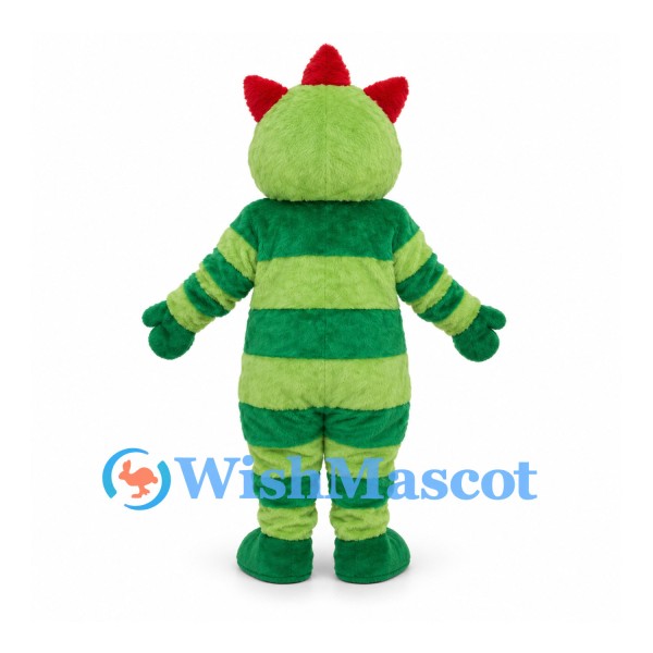 Monster Mascot Costume with Green Stripes and Red Head Spikes