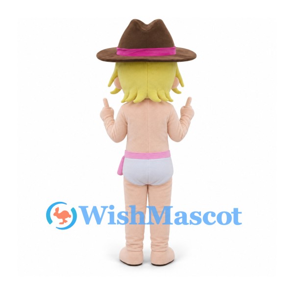 Baby Mascot Costume with Brown Cowboy Hat and White Diaper
