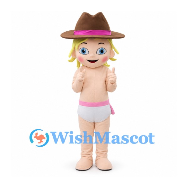 Baby Mascot Costume with Brown Cowboy Hat and White Diaper