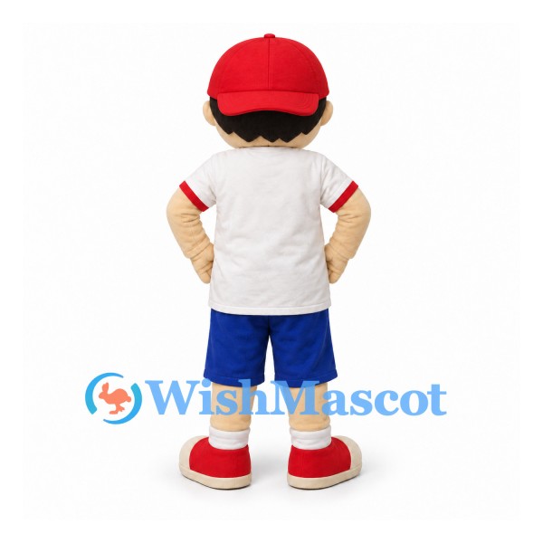 Boy Mascot Costume with Red Cap and Green Glasses