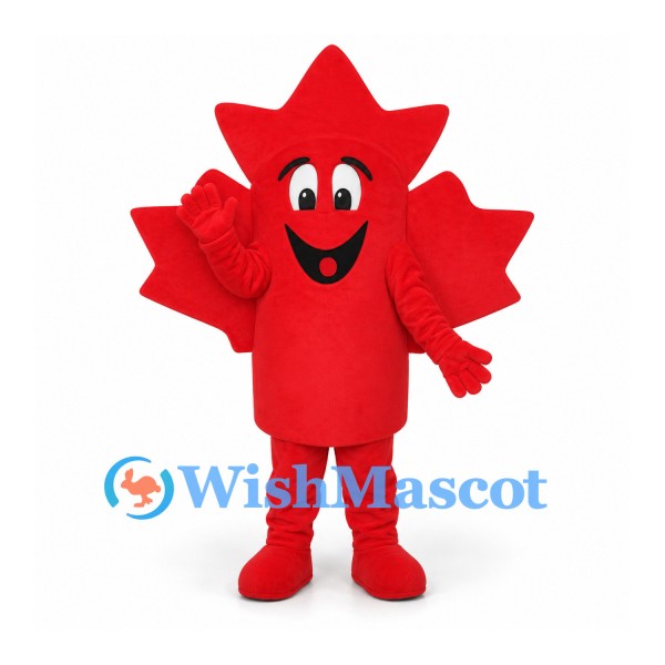 Maple Leaf Mascot Costume in Red with Smiling Face
