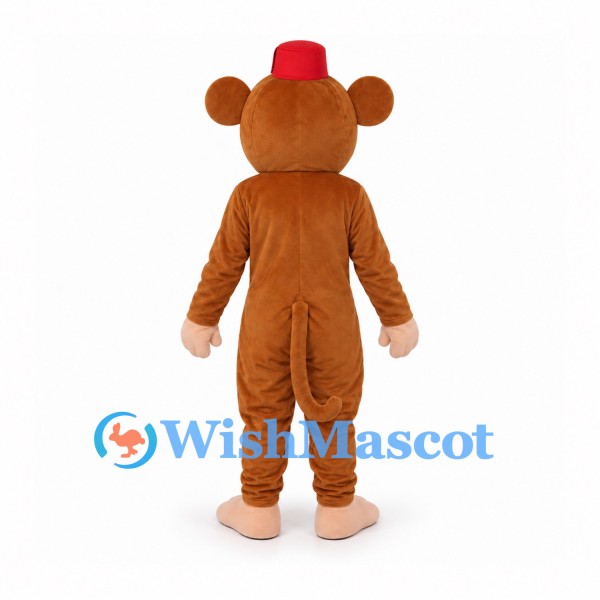 Monkey Mascot Costume in Brown with Red Fez Hat