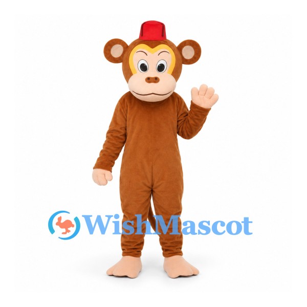 Monkey Mascot Costume in Brown with Red Fez Hat