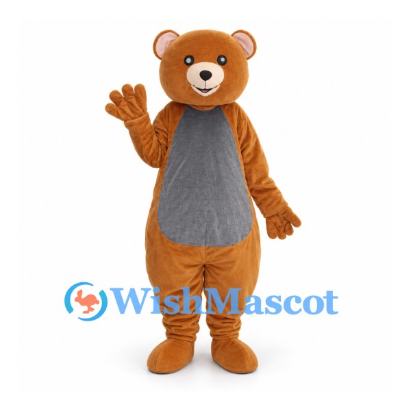 Bear Mascot Costume in Tan with Gray Belly