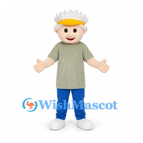 Boy Mascot Costume with White Hair and Yellow Visor