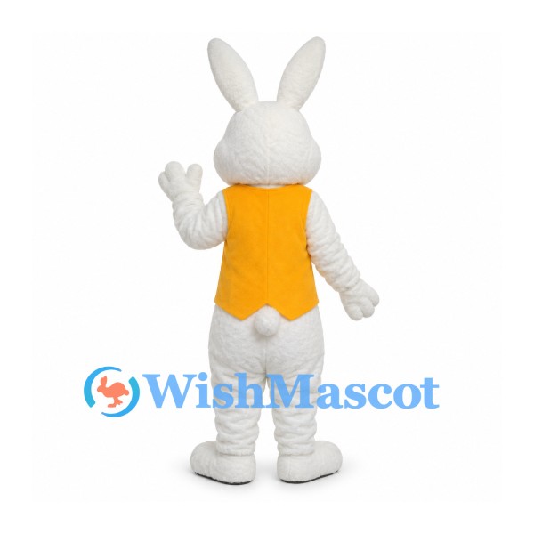 Rabbit Mascot Costume in White with Yellow Vest