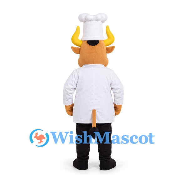 Bull Chef Mascot Costume with White Coat and Tall Hat