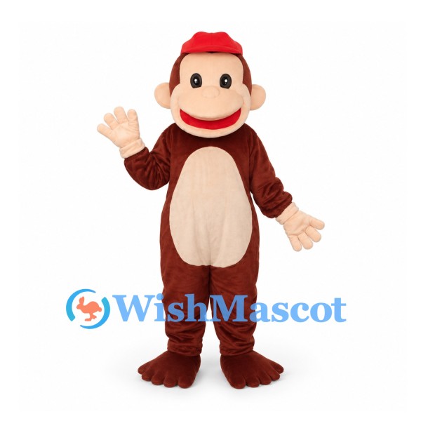 Monkey Mascot Costume in Brown with Red Fez Hat