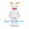 Goat Mascot Costume in White with Yellow Horns and Red Scarf