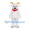 Goat Mascot Costume in White with Yellow Horns and Red Scarf