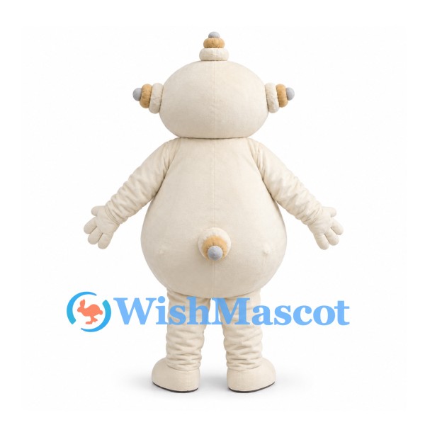 Fantasy Character Mascot Costume in Cream with Round Belly and Head Antenna