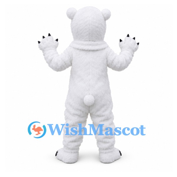 Polar Bear Mascot Costume with White Fur and Black Paw Pads