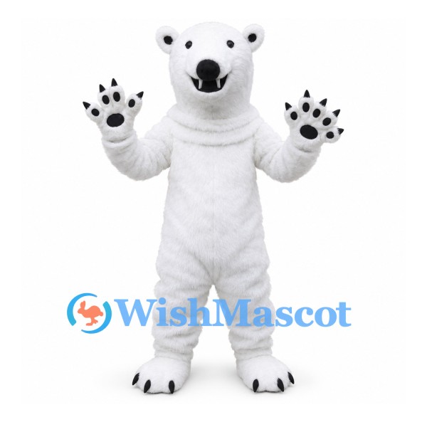 Polar Bear Mascot Costume with White Fur and Black Paw Pads