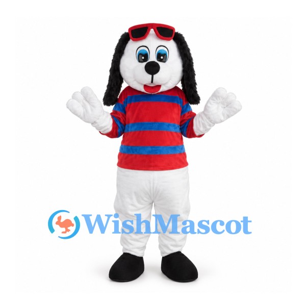 Dog Mascot Costume with Red Striped Shirt and Sunglasses