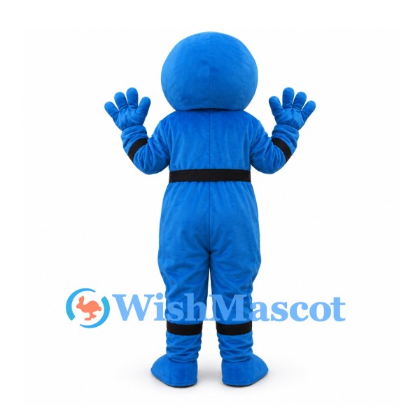 Ninja Mascot Costume in Blue with White Belly and Black Belt