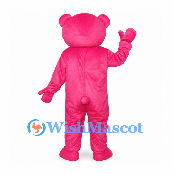 Bear Mascot Costume in Pink with Black Bow Tie and Heart Paw Pads