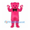 Bear Mascot Costume in Pink with Black Bow Tie and Heart Paw Pads