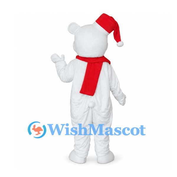 Polar Bear Mascot Costume with Red Santa Hat and Scarf
