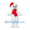 Polar Bear Mascot Costume with Red Santa Hat and Scarf