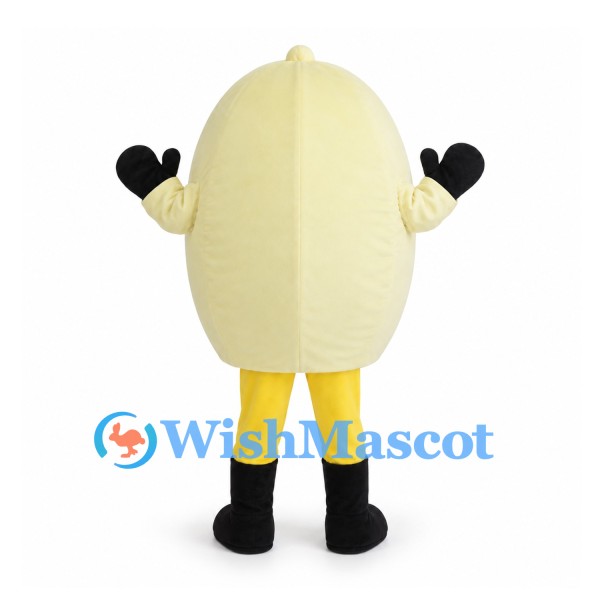 Egg Mascot Costume in Cream with Smiling Face