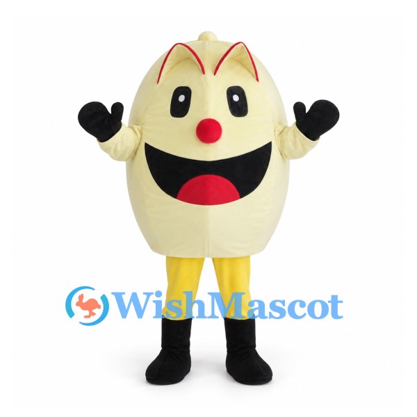 Egg Mascot Costume in Cream with Smiling Face