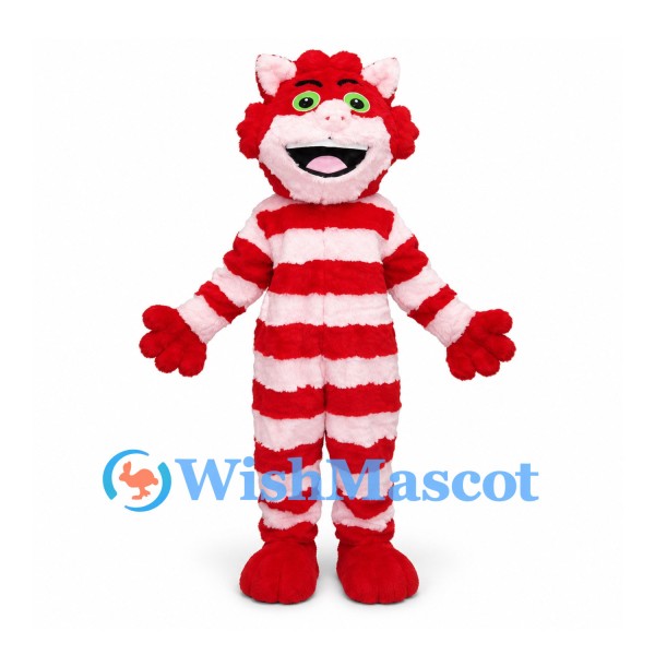Cat Mascot Costume with Red and White Stripes